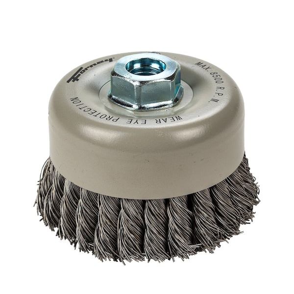 Forney Command PRO Cup Brush, Knotted, Double Row, 4 in x .020 in x 5/8 in-11 72868 - main
